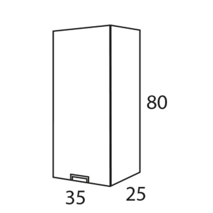Diagrama de dimensiones del Armario de Baño de Colgar Modelo Vintage, medidas 35x25x80 cm.