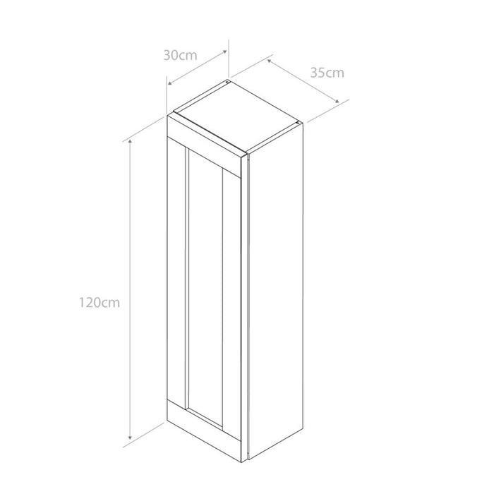 Dimensiones del Armario de Baño Modelo CAIRO: 30cm ancho, 35cm profundidad, 120cm alto, diseño moderno.