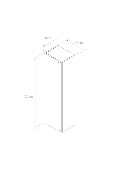 Diseño técnico del Armario Columna de Baño Modelo Deva con dimensiones de 120cm x 30cm x 35cm.