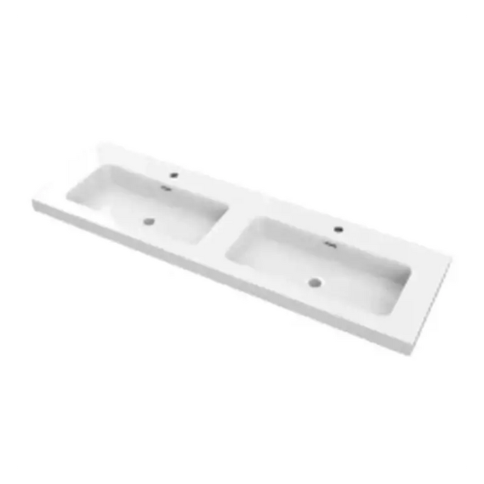 Lavabo de encastrar dos senos modelo Urban, elegante, funcional, acabado en blanco brillo, diseñado para baños modernos.