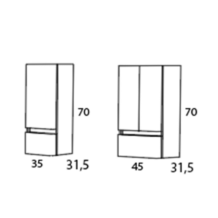 Illustration of Colcar Basic Bathroom Cabinet dimensions, showcasing two sizes: 35cm and 45cm width.