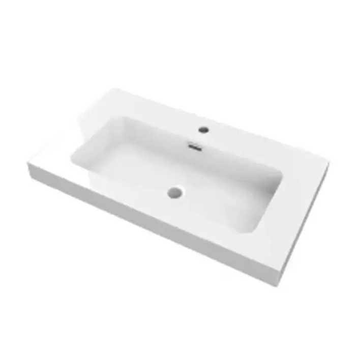 Lavabo de encastrar Urban un seno, acabado en blanco brillo, diseñado para baños modernos y optimización del espacio.