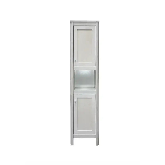 Columna armario de baño modelo Charmille en acabado blanco decapado, diseño rústico y elegante con dos puertas.