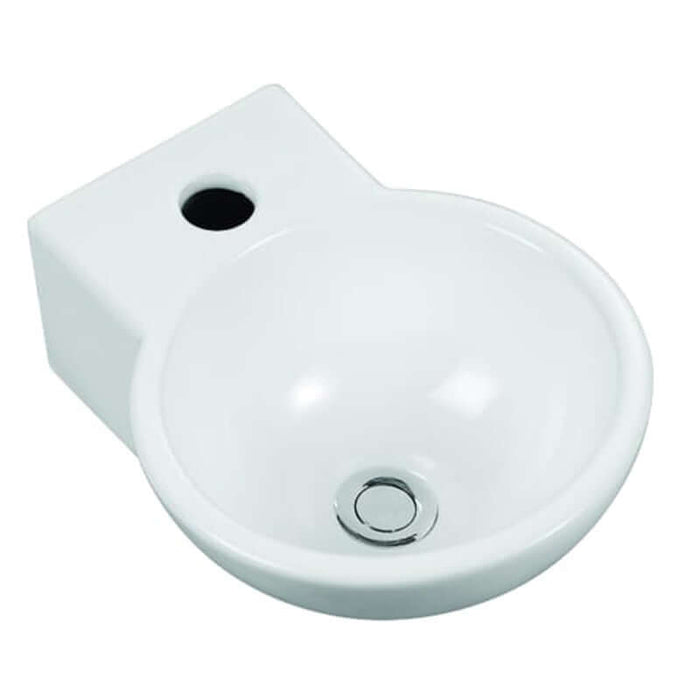 Lavabo sobre encimera modelo Sarah, cerámica blanca brillante, diseño compacto y elegante para baños modernos.