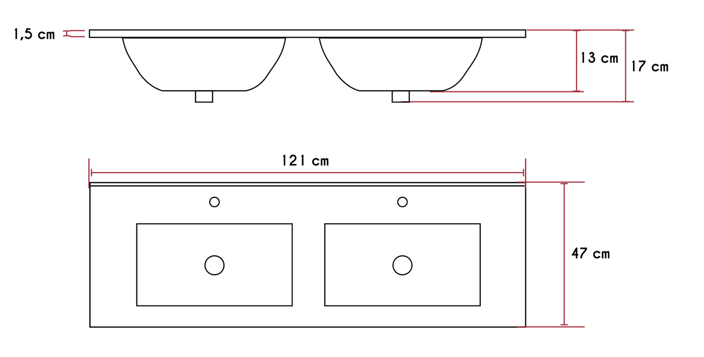 Lavabo de encastrar doble seno modelo Bogotá 121 cm