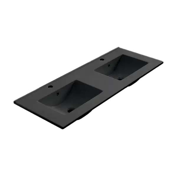 Lavabo de encastrar modelo Bogotá en negro mate, porcelana vitrificada, elegante y funcional para baños modernos.