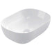 Lavabo sobre encimera modelo Leven en cerámica blanca con diseño elegante y bordes curvados, dimensiones 455x325x135 mm.