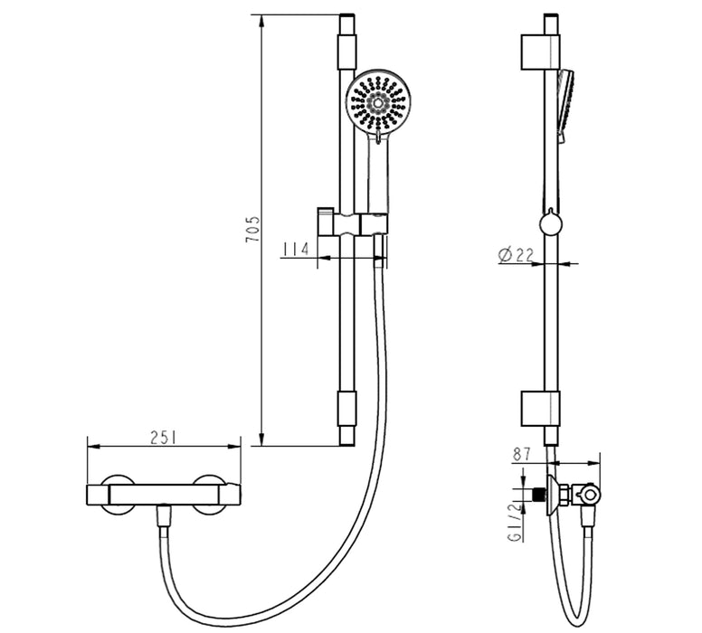 COLUMNA DUCHA TERMOSTATICA BARRA DESLIZANTE REDONDA INOX. SOPORTE DE ABS Y TELEDUCHA. CROMO