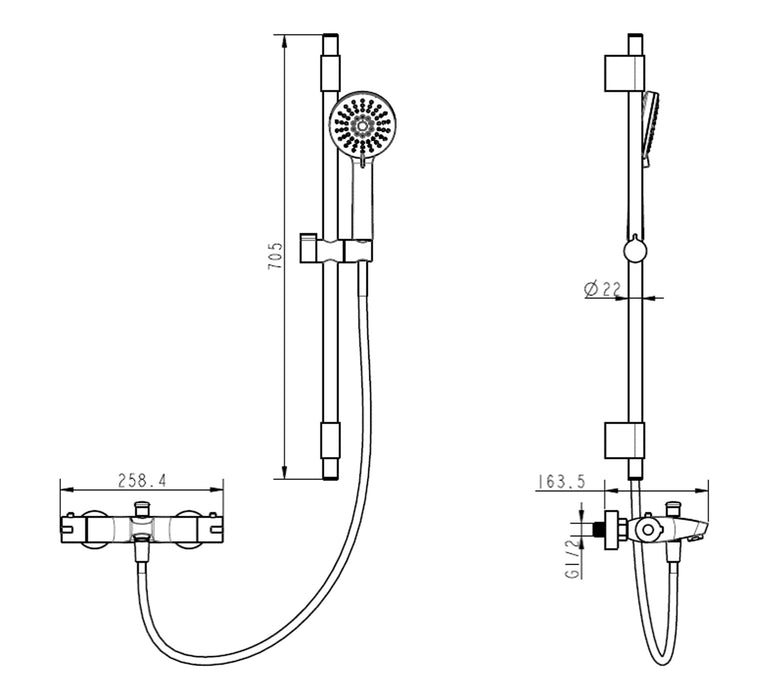 COLUMNA  BAÑO DUCHA TERMOSTATICA BARRA DESLIZANTE REDONDA INOX. SOPORTE DE ABS Y TELEDUCHA. CROMO