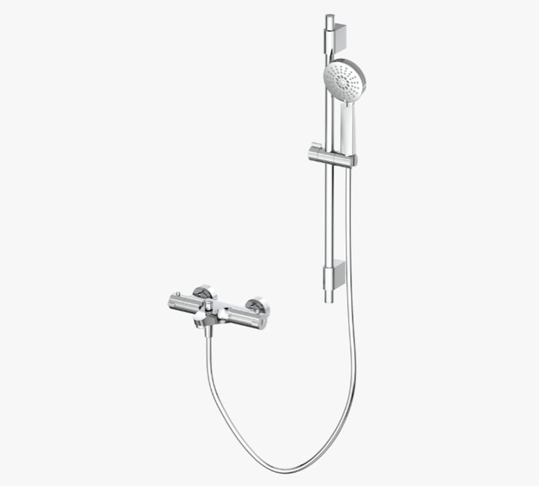 COLUMNA  BAÑO DUCHA TERMOSTATICA BARRA DESLIZANTE REDONDA INOX. SOPORTE DE ABS Y TELEDUCHA. CROMO