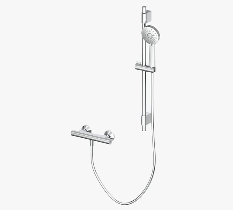 COLUMNA DUCHA TERMOSTATICA BARRA DESLIZANTE REDONDA INOX. SOPORTE DE ABS Y TELEDUCHA. CROMO