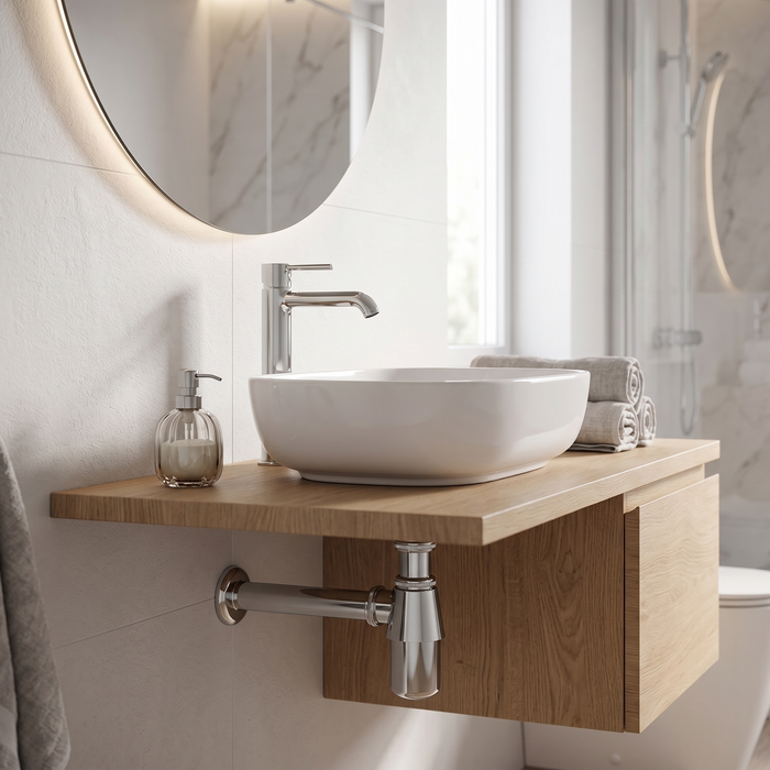 Sifón visto moderno y funcional para lavabo