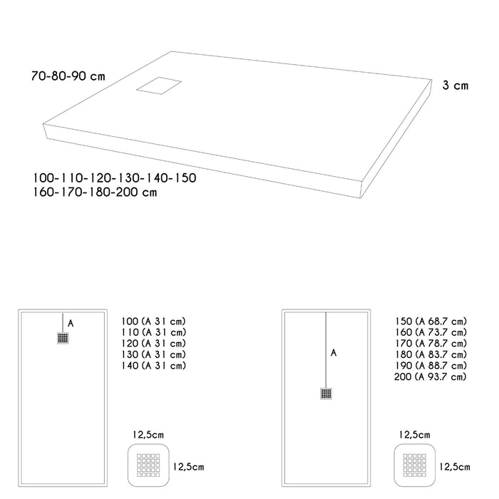 PLATO DE DUCHA RECTANGULAR MODELO LISO REJILLA CENTRADA
