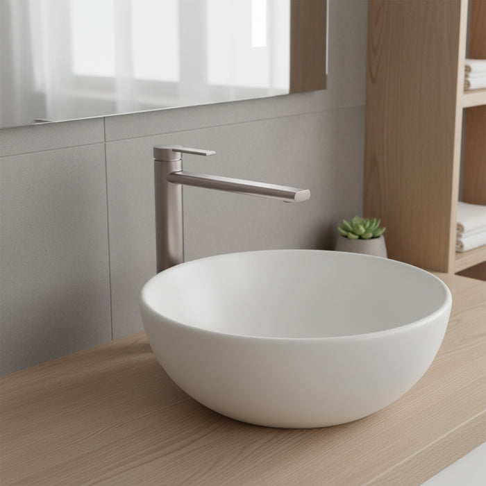 Monomando lavabo caño alto rondo
