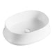 Lavabo sobre encimera modelo Basel, cerámica blanca ovalada con acabado brillante, elegante y moderno.