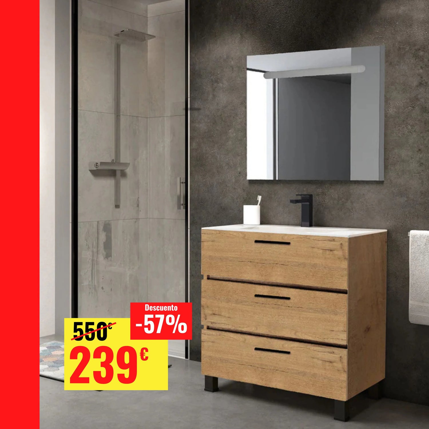 MUEBLE + LAVABO + ESPEJO LED
