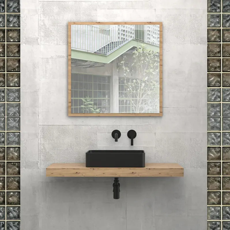 Espejo cuadrado baño con marco de madera