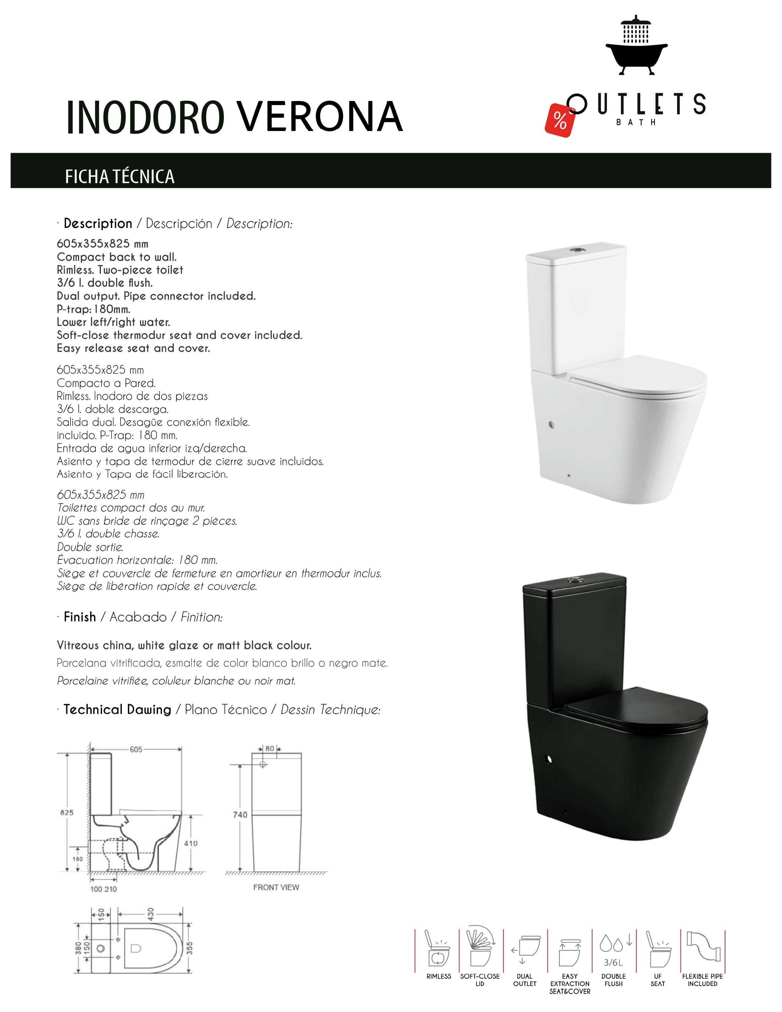 Inodoro compacto para baño color negro Verona