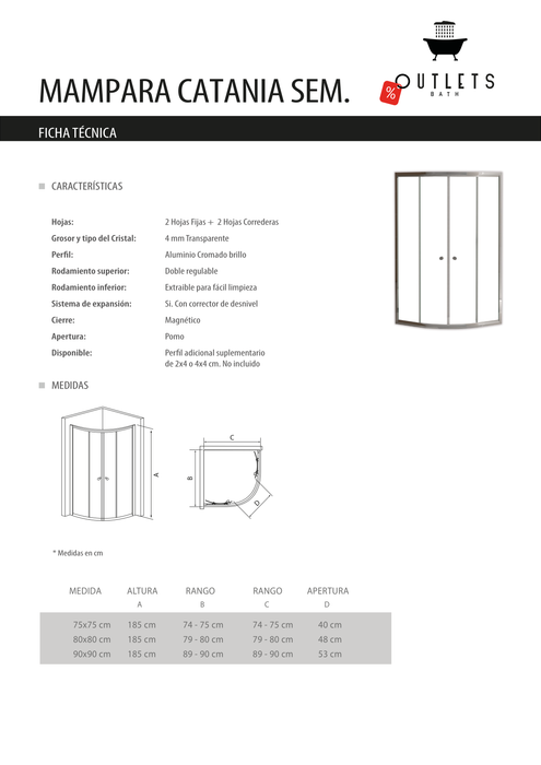 Mampara de ducha semicircular modelo Cataria