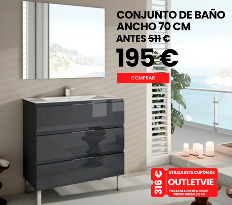 Conjunto de baño tamaño 70 cm mueble color Antracita